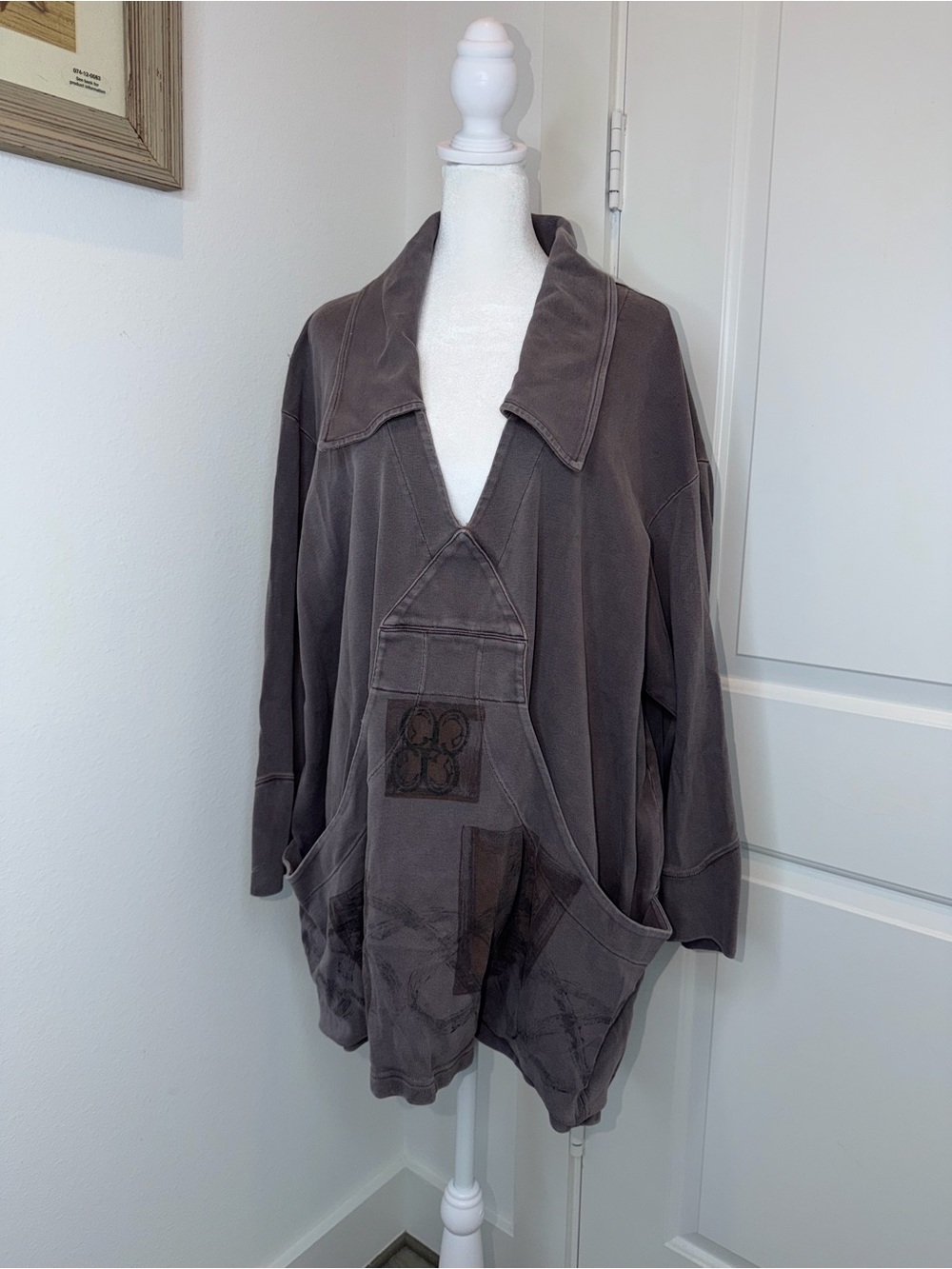 Blue Fish Charcoal Gray Oversized Teddy Pullover Jacket